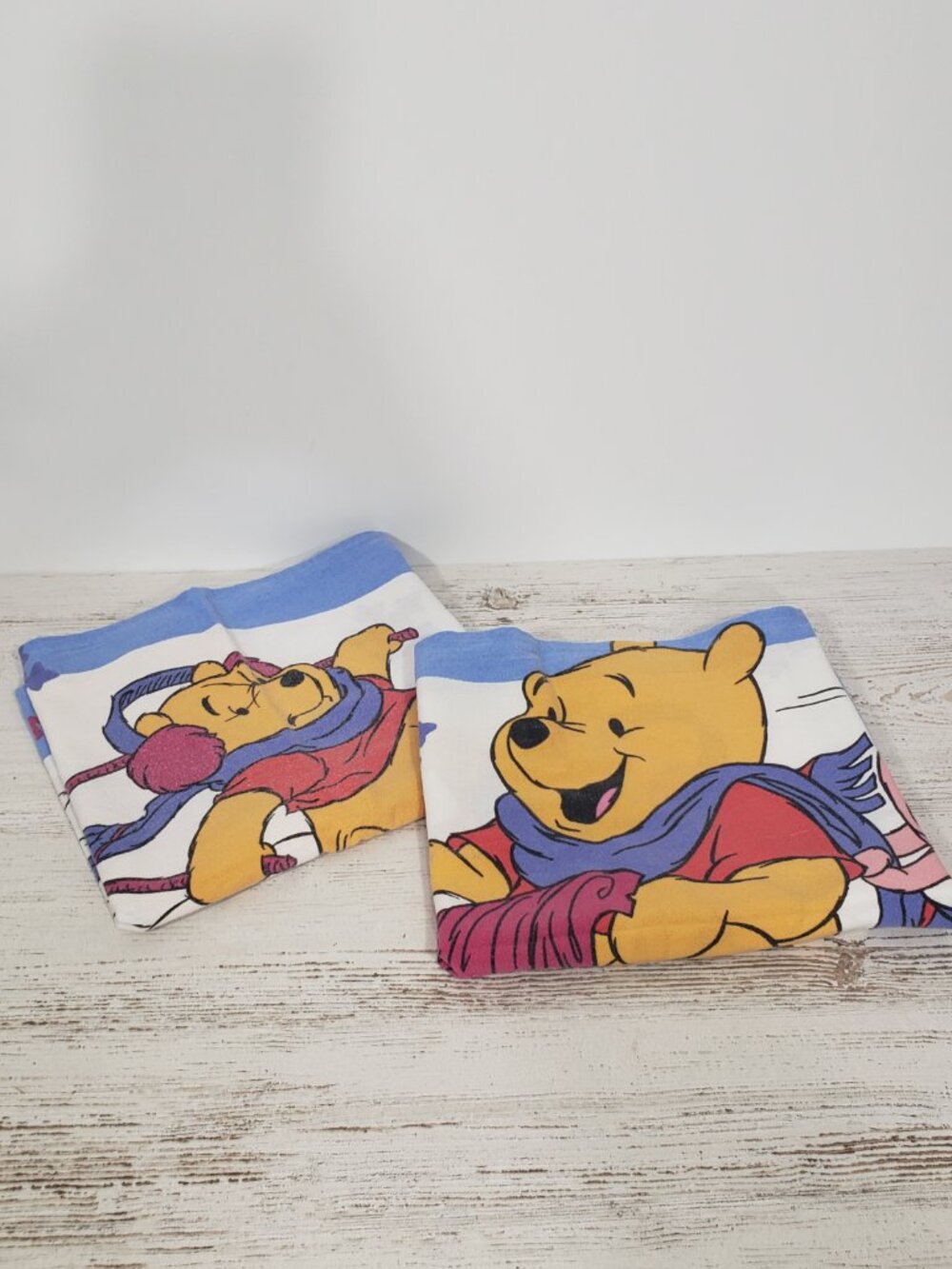 Disney  Winnie the Pooh  & Piglet  Flannel Pillowcase Pair  Vintage Skiing